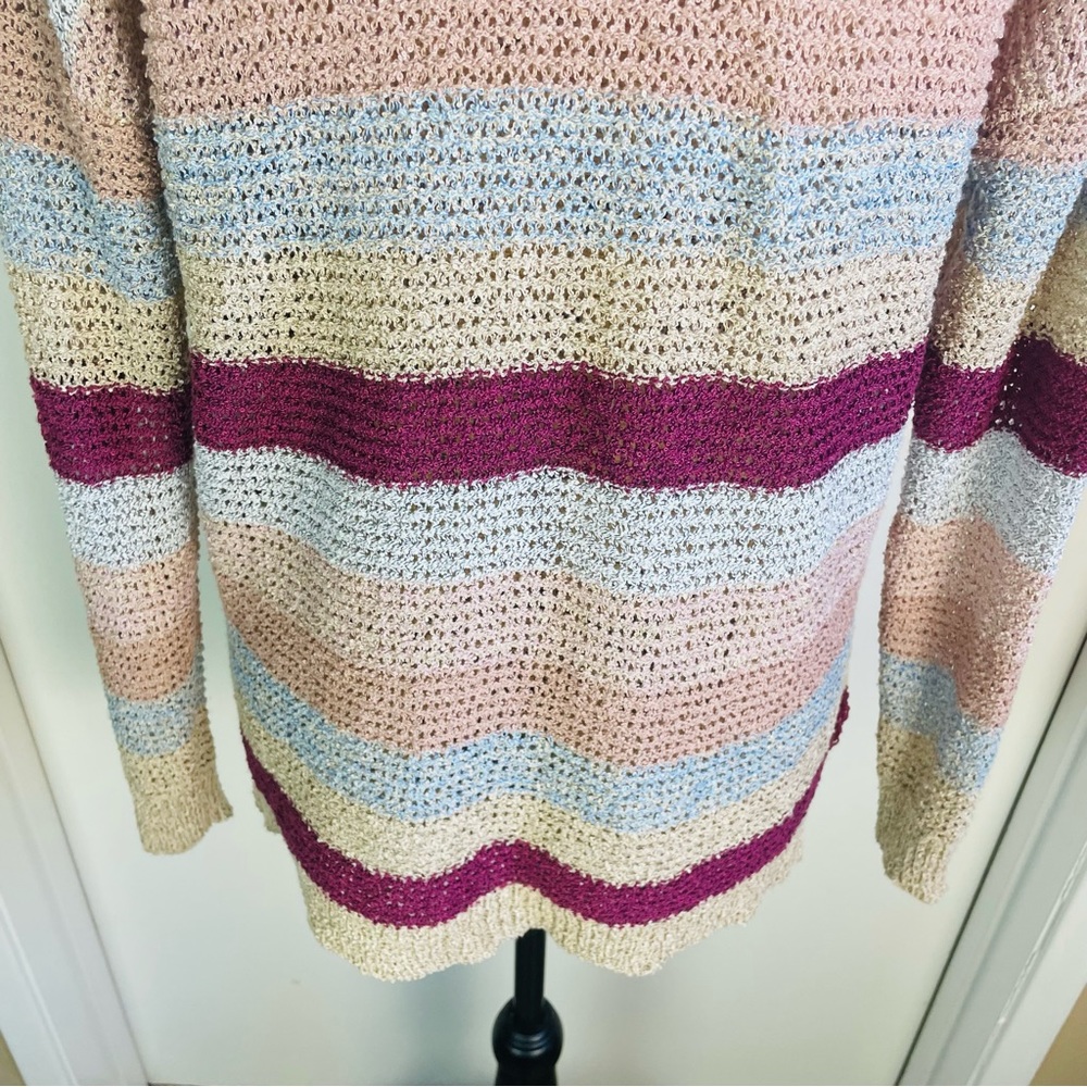 Knox Rose Sweater Women Small Loose Knit Striped Oversized Sweatshirt Top Blouse - Picture 11 of 13
